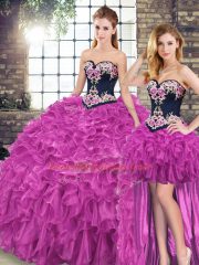 Sweep Train Ball Gowns Quinceanera Dress Fuchsia Sweetheart Organza Sleeveless Lace Up