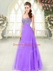 Fashionable Sweetheart Sleeveless Homecoming Dress Floor Length Beading Lavender Tulle