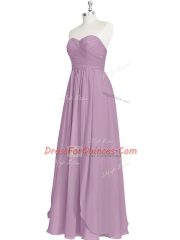 Suitable Purple A-line Chiffon Sweetheart Sleeveless Ruching Floor Length Zipper Prom Party Dress