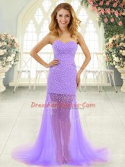 Zipper Teens Party Dress Lavender for Prom and Party with Beading Brush Train