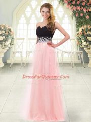 Tulle Sleeveless Floor Length Prom Evening Gown and Appliques