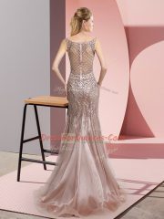 Pink Tulle Zipper Scoop Sleeveless Floor Length Evening Dress Beading
