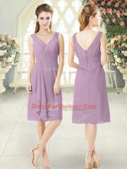Purple Zipper Womens Party Dresses Ruching Sleeveless Knee Length