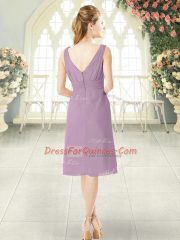 Purple Zipper Womens Party Dresses Ruching Sleeveless Knee Length