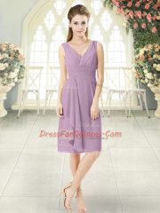 Purple Zipper Womens Party Dresses Ruching Sleeveless Knee Length