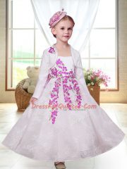 Wonderful White Zipper Straps Embroidery Toddler Flower Girl Dress Lace Sleeveless
