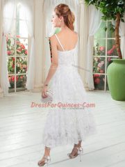 Low Price A-line Party Dress White Straps Sleeveless Tea Length Zipper