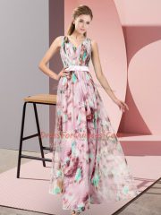 Romantic Multi-color Zipper V-neck Pattern Dress for Prom Printed Sleeveless