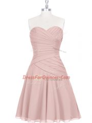 Pink Zipper Dress for Prom Sleeveless Mini Length Ruching and Pleated