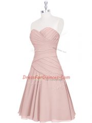 Pink Zipper Dress for Prom Sleeveless Mini Length Ruching and Pleated