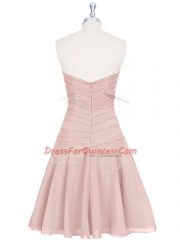 Pink Zipper Dress for Prom Sleeveless Mini Length Ruching and Pleated