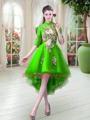 Green Half Sleeves Tulle Zipper Prom Dress for Prom and Party