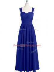 Luxury Sleeveless Zipper Floor Length Ruching Evening Dress