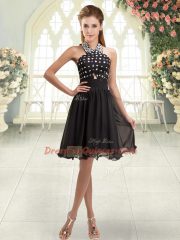 On Sale Black Prom Gown Prom and Party with Beading Halter Top Sleeveless Lace Up