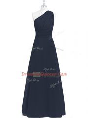 Floor Length Side Zipper Prom Dress Black for Prom and Party with Ruching