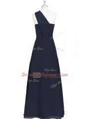 Floor Length Side Zipper Prom Dress Black for Prom and Party with Ruching