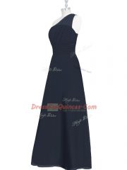 Floor Length Side Zipper Prom Dress Black for Prom and Party with Ruching