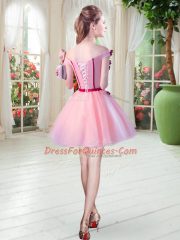 Lavender Sleeveless Mini Length Beading and Appliques Lace Up Evening Dress