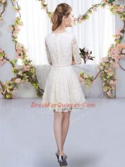 A-line Vestidos de Damas Lavender V-neck Lace Half Sleeves Mini Length Zipper