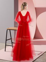 Floor Length Lace Up Party Dress for Toddlers Blue for Prom and Party with Beading