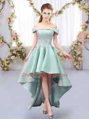 Classical Apple Green Off The Shoulder Lace Up Appliques Court Dresses for Sweet 16 Sleeveless