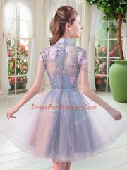 Gorgeous Short Sleeves Zipper Knee Length Appliques Homecoming Dress