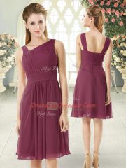 Custom Made Ruching Prom Dress Burgundy Zipper Sleeveless Knee Length