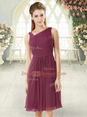 Custom Made Ruching Prom Dress Burgundy Zipper Sleeveless Knee Length