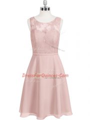 Sleeveless Mini Length Lace Clasp Handle Evening Dress with Baby Pink