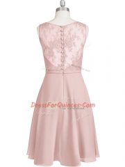 Sleeveless Mini Length Lace Clasp Handle Evening Dress with Baby Pink