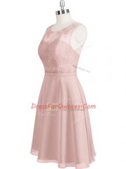 Sleeveless Mini Length Lace Clasp Handle Evening Dress with Baby Pink