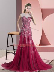 Lovely Red Backless Scoop Beading and Appliques Homecoming Dress Tulle Sleeveless Sweep Train