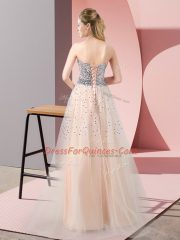 Traditional Floor Length Peach Prom Gown Sweetheart Sleeveless Lace Up