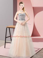 Traditional Floor Length Peach Prom Gown Sweetheart Sleeveless Lace Up