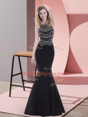 Top Selling Floor Length Zipper Party Dress for Toddlers Black for Prom and Party with Beading