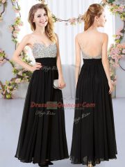 Free and Easy Black Chiffon Backless Dama Dress Sleeveless Floor Length Beading