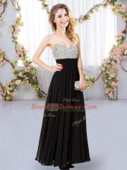 Free and Easy Black Chiffon Backless Dama Dress Sleeveless Floor Length Beading