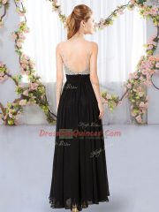 Free and Easy Black Chiffon Backless Dama Dress Sleeveless Floor Length Beading