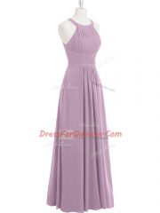 Colorful Purple Sleeveless Ruching Floor Length