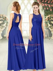 Super Sleeveless Floor Length Lace Backless Prom Evening Gown with Royal Blue