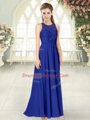Super Sleeveless Floor Length Lace Backless Prom Evening Gown with Royal Blue