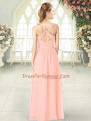 Attractive Pink Halter Top Criss Cross Ruching Juniors Party Dress Sleeveless