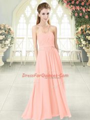 Attractive Pink Halter Top Criss Cross Ruching Juniors Party Dress Sleeveless