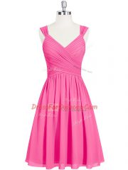 Pink Sleeveless Mini Length Ruching Zipper Prom Dress