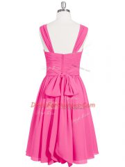 Pink Sleeveless Mini Length Ruching Zipper Prom Dress