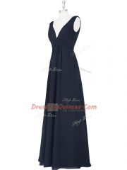 Black Backless V-neck Ruching Prom Gown Chiffon Sleeveless