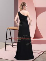 Floor Length Black Prom Dresses One Shoulder Sleeveless Side Zipper