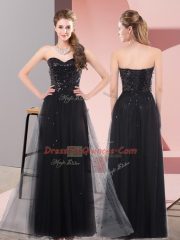 Charming Black Column/Sheath Sequins Prom Evening Gown Lace Up Tulle Sleeveless Floor Length