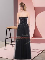 Charming Black Column/Sheath Sequins Prom Evening Gown Lace Up Tulle Sleeveless Floor Length