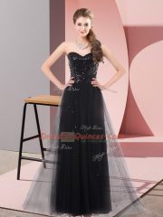 Charming Black Column/Sheath Sequins Prom Evening Gown Lace Up Tulle Sleeveless Floor Length